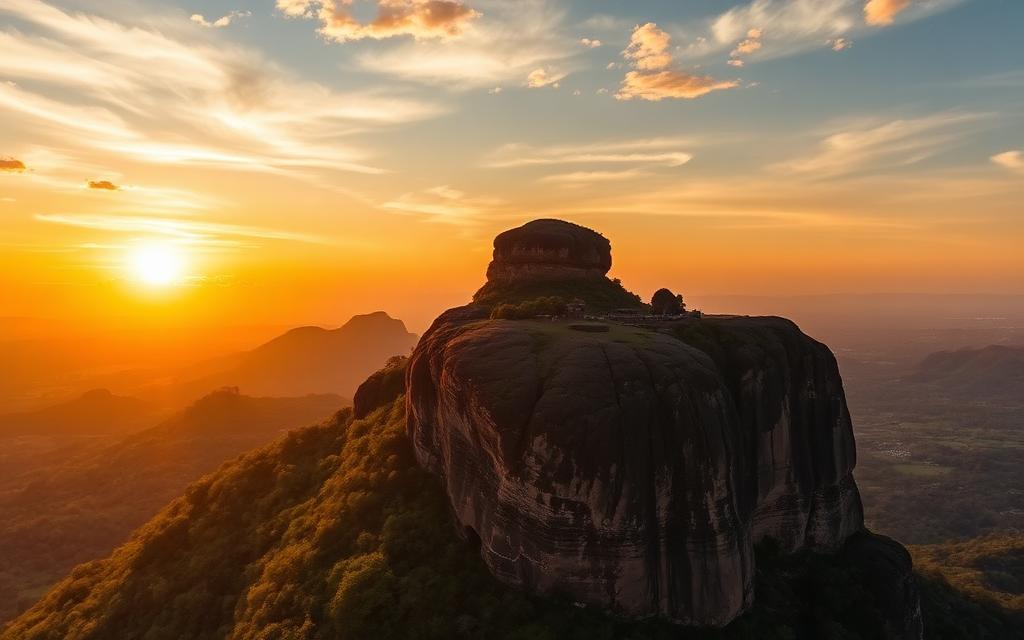 Ascension du rocher de Sigiriya à l'aube