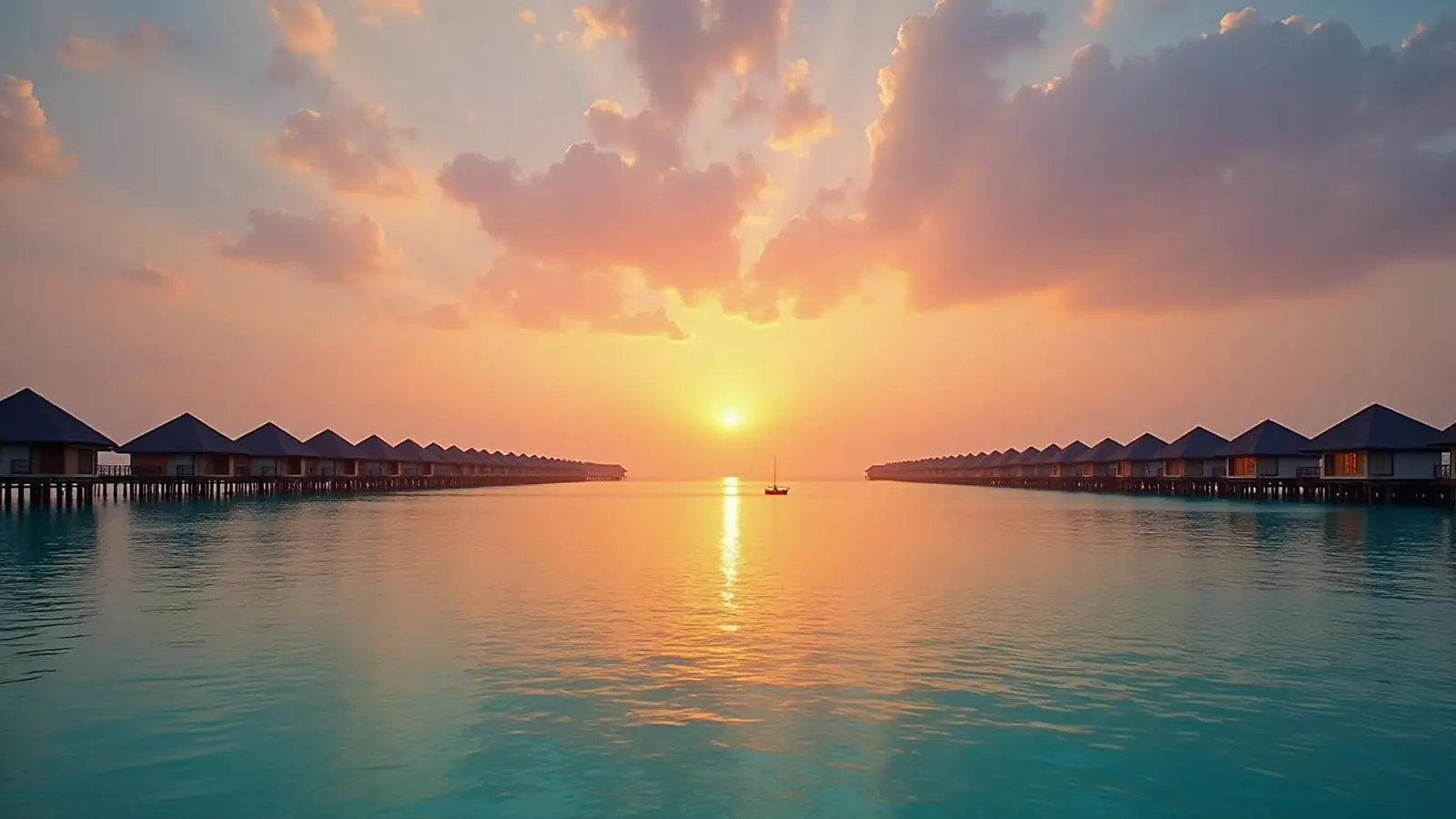 Lever du jour sur le lagon des Maldives