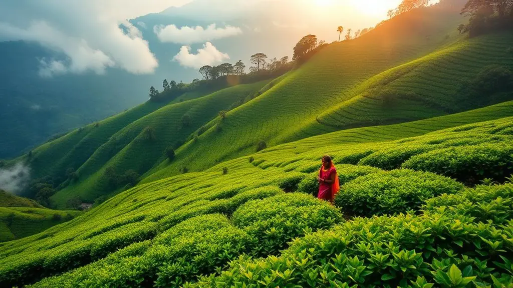 Plantations de thé dans les hauts plateaux du Sri Lanka