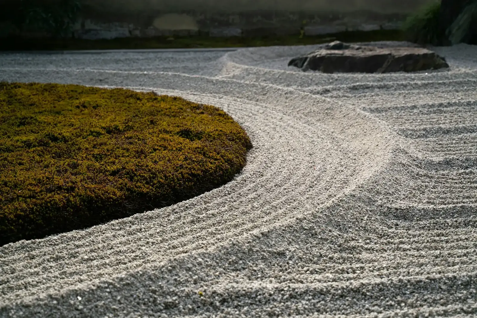 Jardin sec de gravier ratissé et mousse, Kyoto