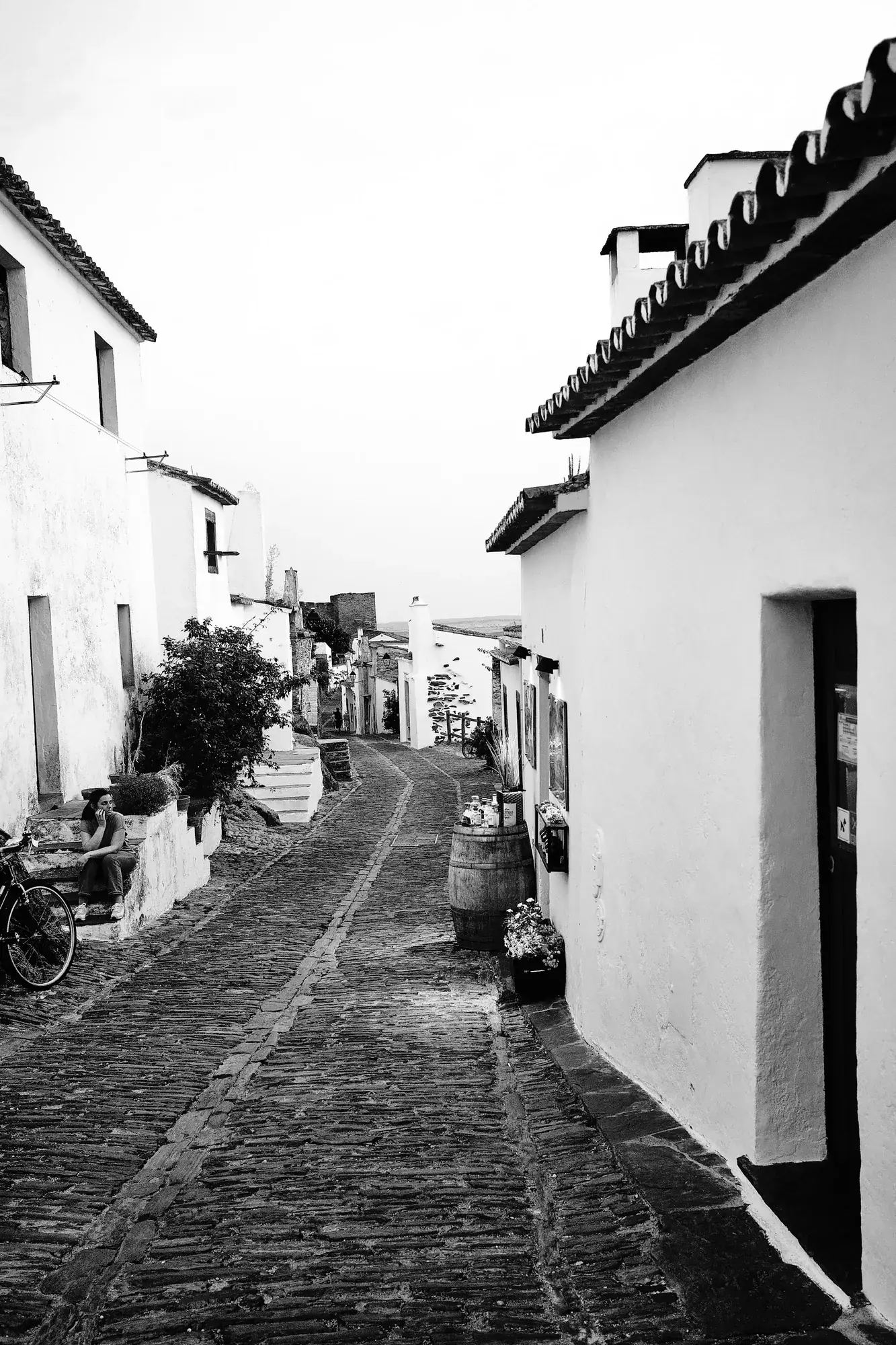 Rue pavée entre maisons blanches, village de l'Alentejo